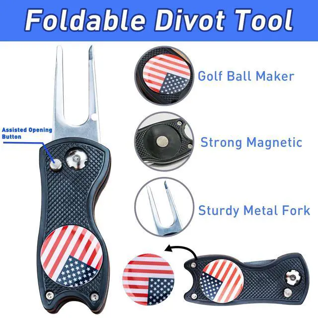 Alt view image 4 of 7 - Club Brush and Amercian Flag Golf Towels, Golf Groove Cleaner Cleaning kit, Golf Accessories Cleaner Tool with Strong Magnet Stick to Golf Clubs or Bag (3-in-1 Accessories)
