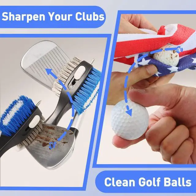 Alt view image 7 of 7 - Club Brush and Amercian Flag Golf Towels, Golf Groove Cleaner Cleaning kit, Golf Accessories Cleaner Tool with Strong Magnet Stick to Golf Clubs or Bag (3-in-1 Accessories)