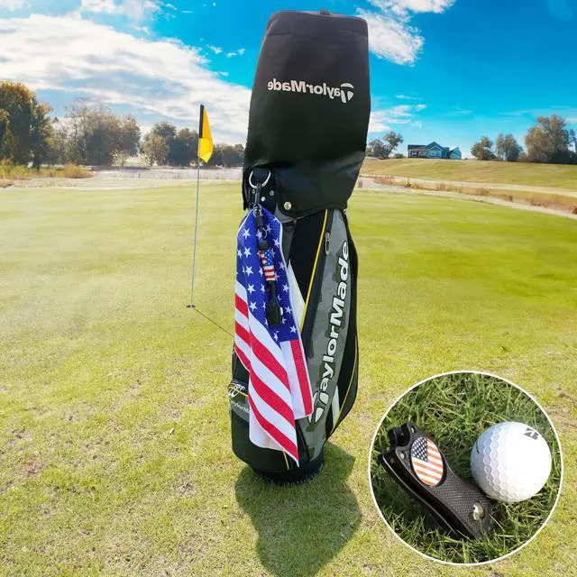 Alt view image 6 of 7 - Club Brush and Amercian Flag Golf Towels, Golf Groove Cleaner Cleaning kit, Golf Accessories Cleaner Tool with Strong Magnet Stick to Golf Clubs or Bag (3-in-1 Accessories)