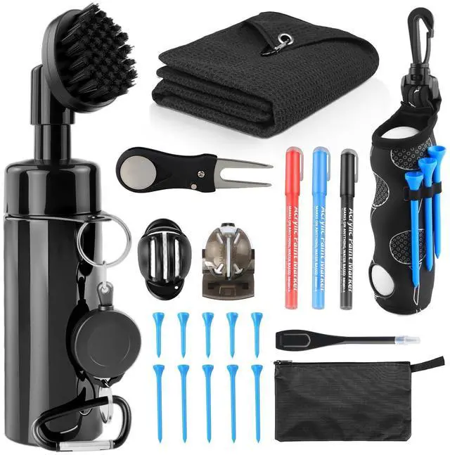 Main image of 21 Pcs Golf Essentials Kit, Golf Club Cleaning Kit - Golf Club Brush & Golf Towel, Golf Ball Bag & Tees Holder & 2 Sizes Tees, Divot Repair Tool & Ball Marker, Must Haves Golf Accessories