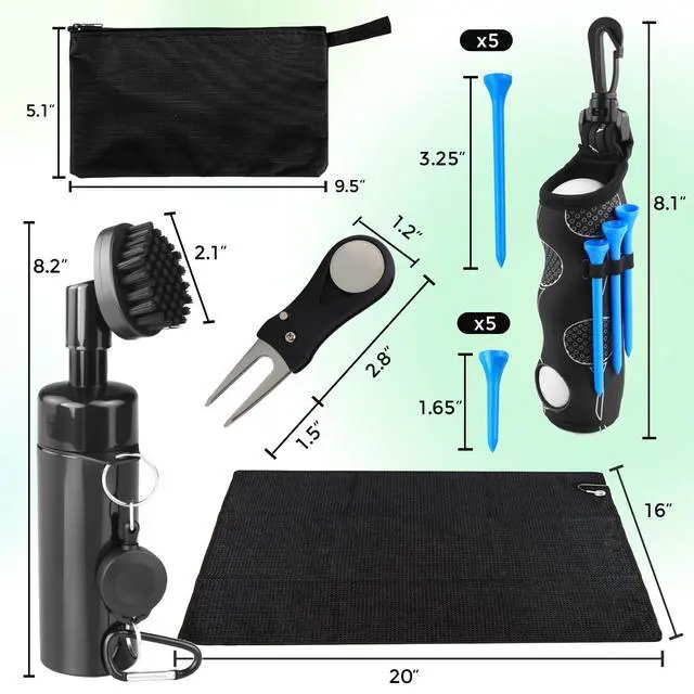 Alt view image 7 of 7 - 21 Pcs Golf Essentials Kit, Golf Club Cleaning Kit - Golf Club Brush & Golf Towel, Golf Ball Bag & Tees Holder & 2 Sizes Tees, Divot Repair Tool & Ball Marker, Must Haves Golf Accessories