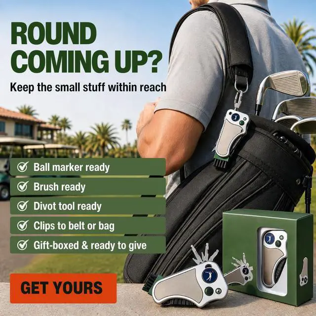 Alt view image 2 of 7 - Golfer's Best Tool 6-in-1 Golf Multitool | Fathers Day Gift | Stroke Counter, Divot Repair, Brush, Ball Marker, Cleat Tightener, Club Cleaner | Compact Golf Gift & Souvenir