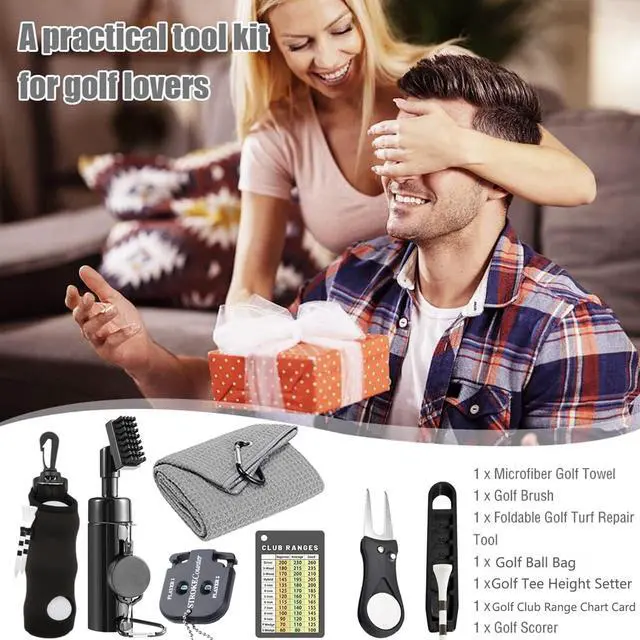 Alt view image 7 of 7 - 7Pcs Golf Accessories Kit, Include Golf Club Cleaner Towel Ball Bag Divot Tool Score Counter Range Chart Card Tee Elevator