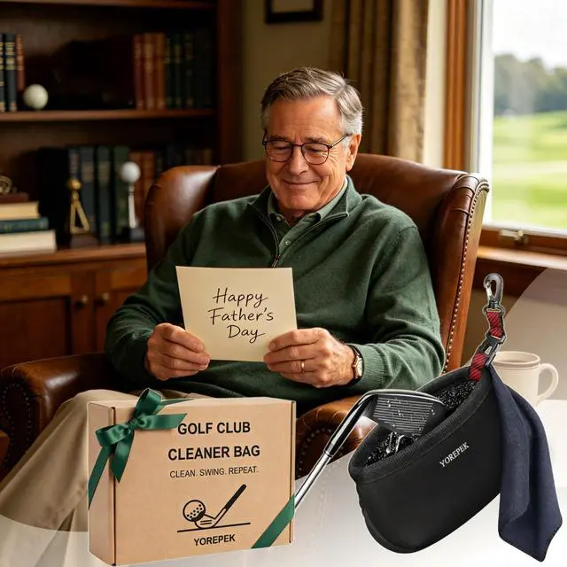 Alt view image 2 of 7 - Golf Gifts for Men, Golf Club Cleaner Bag in Gift Box, Golf Ball Cleaner with Towel & 360° Rotating Clip, Golf Bag Accessories for Men Dad Golfer, Black
