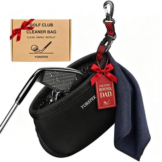 Main image of Golf Gifts for Men, Golf Club Cleaner Bag in Gift Box, Golf Ball Cleaner with Towel & 360° Rotating Clip, Golf Bag Accessories for Men Dad Golfer, Black