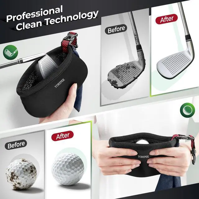 Alt view image 3 of 7 - Golf Gifts for Men, Golf Club Cleaner Bag in Gift Box, Golf Ball Cleaner with Towel & 360° Rotating Clip, Golf Bag Accessories for Men Dad Golfer, Black