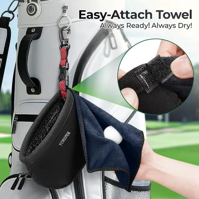 Alt view image 5 of 7 - Golf Gifts for Men, Golf Club Cleaner Bag in Gift Box, Golf Ball Cleaner with Towel & 360° Rotating Clip, Golf Bag Accessories for Men Dad Golfer, Black