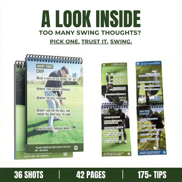 Alt view image 2 of 7 - Golf Cheat Sheets - 175+ Quick Reference Tips Across 36 Shot Types in a Waterproof Pocket Guide - Driving, Short Game & Putting Reference for Beginners - Great Golf Gifts for Golfers