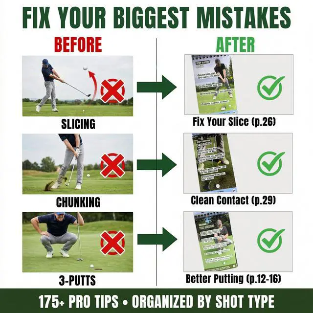 Alt view image 3 of 7 - Golf Cheat Sheets - 175+ Quick Reference Tips Across 36 Shot Types in a Waterproof Pocket Guide - Driving, Short Game & Putting Reference for Beginners - Great Golf Gifts for Golfers