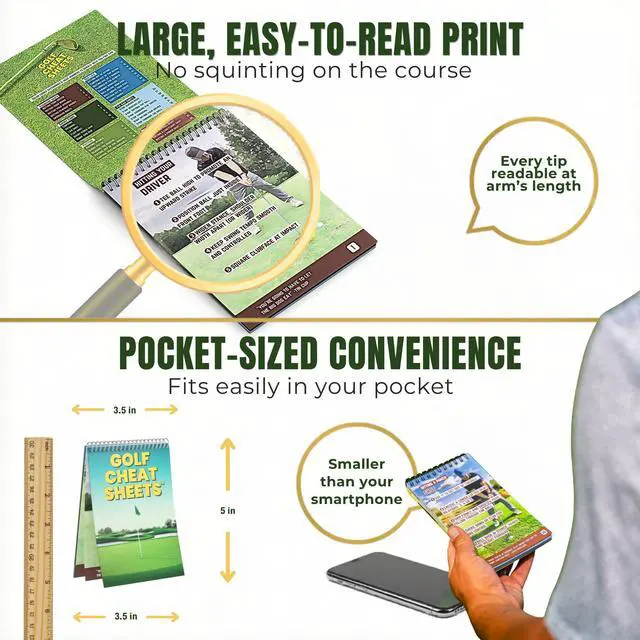 Alt view image 4 of 7 - Golf Cheat Sheets - 175+ Quick Reference Tips Across 36 Shot Types in a Waterproof Pocket Guide - Driving, Short Game & Putting Reference for Beginners - Great Golf Gifts for Golfers