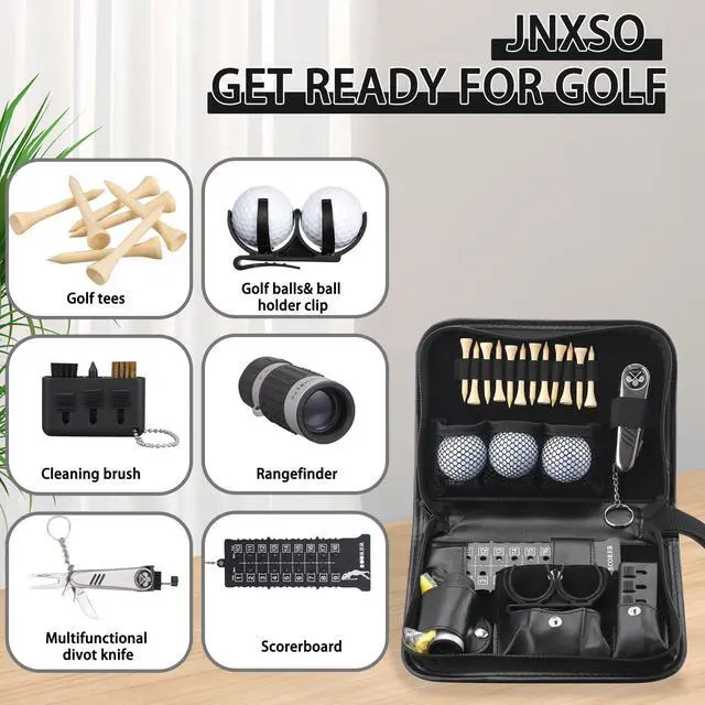 Alt view image 2 of 7 - Golf Gifts for Men and Women,Golf Accessories Set with Hi-End Case,Golf Balls,Golf Tees,Golf Multifunctional Divot Tool,Rangefinder Golf Brush,Golf ScorerGolf Ball Clamp(Black)