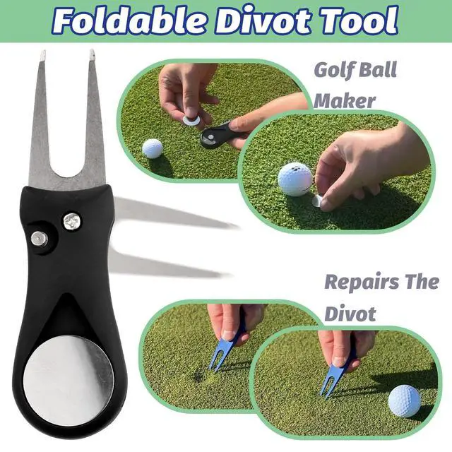 Alt view image 6 of 7 - Golf Essentials Kit, 29 in 1 Golf Club Cleaning Kit - Golf Towel, Golf Club Brush, Gift Golf Balls, Golf Line Stencils and Pens, Golf Tee and Markers, Golf Divot Repair Tool - Golf Accessories for Men