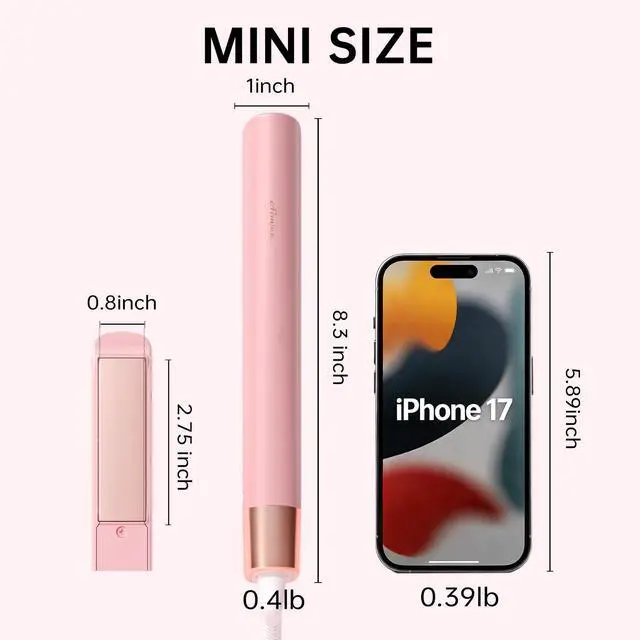 Alt view image 3 of 7 - Mini Flat Iron 0.8 Inch Ceramic Mini Hair Straightener, Small Flat Irons for Short Hair, Curls Bangs, Dual Voltage for Travel,Dual Voltage for Worldwide Use(Pink)
