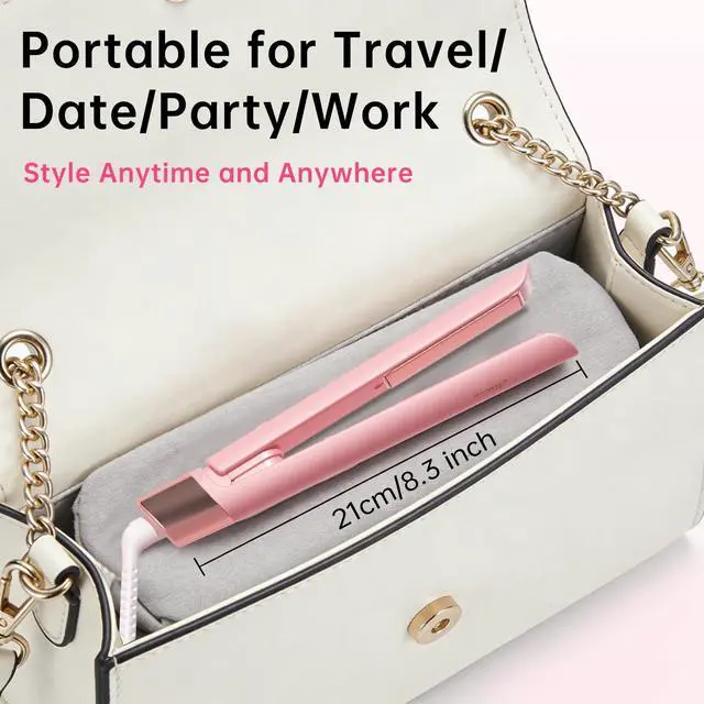 Alt view image 5 of 7 - Mini Flat Iron 0.8 Inch Ceramic Mini Hair Straightener, Small Flat Irons for Short Hair, Curls Bangs, Dual Voltage for Travel,Dual Voltage for Worldwide Use(Pink)