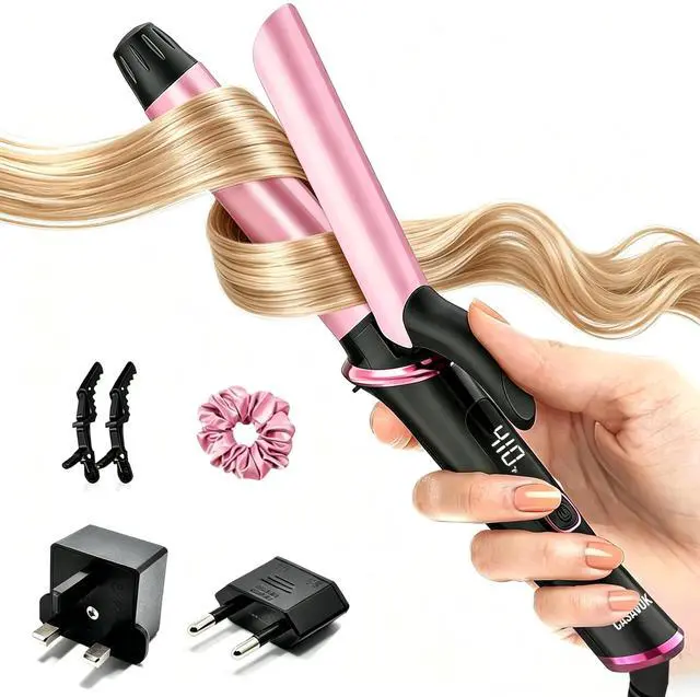 Main image of Dual Voltage Travel Curling Iron 110-240V, 1 Inch Mini Curling Iron Travel Size with UK & EU Plug Adapters, Portable Curling Iron for Worldwide, 5 Heat Settings, Small Curling Iron for Short Hair