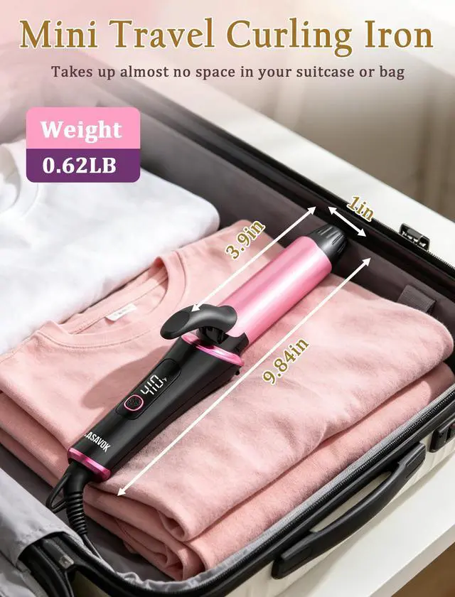 Alt view image 3 of 7 - Dual Voltage Travel Curling Iron 110-240V, 1 Inch Mini Curling Iron Travel Size with UK & EU Plug Adapters, Portable Curling Iron for Worldwide, 5 Heat Settings, Small Curling Iron for Short Hair