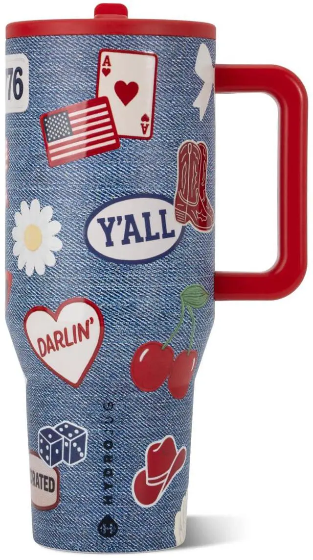 Main image of Traveler - 40 oz Water Bottle with Handle & Flip Straw - Fits in Cup Holder, Leak Resistant Tumbler-Reusable Insulated Stainless Steel & Rubber Base - Gifts for Women & Men, American Honey