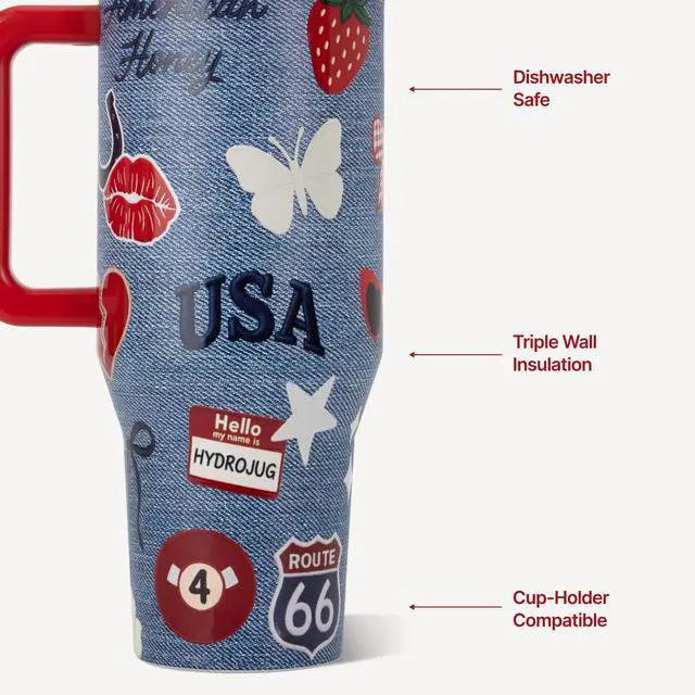 Alt view image 3 of 6 - Traveler - 40 oz Water Bottle with Handle & Flip Straw - Fits in Cup Holder, Leak Resistant Tumbler-Reusable Insulated Stainless Steel & Rubber Base - Gifts for Women & Men, American Honey