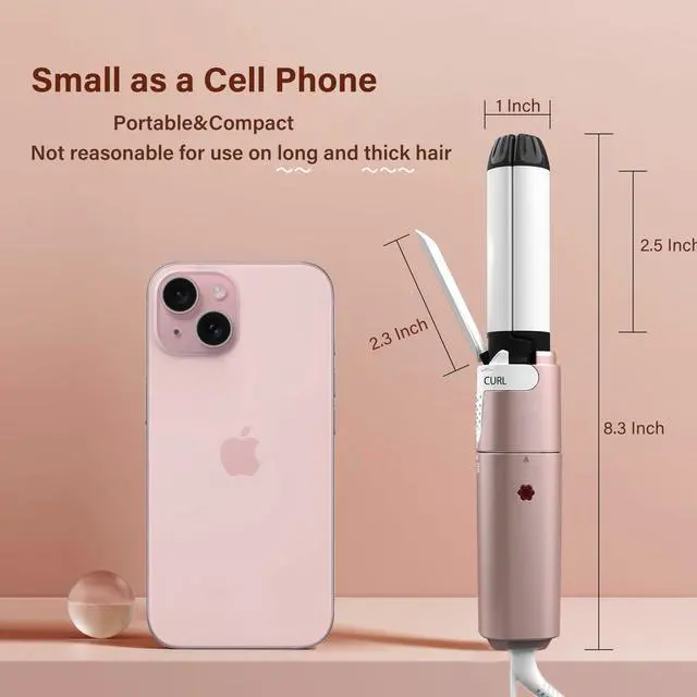 Alt view image 2 of 7 - Mini Dual Voltage Curling Iron & Straightener 2-in-1 for Travel - Portable Hair Curler Wand with Worldwide Voltage Compatibility,Compact Design for Women