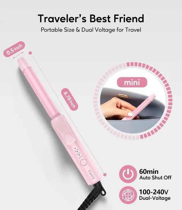 Alt view image 2 of 7 - Mini Curling Iron for Short Hair, 1/2 Inch Travel Size Curling Iron Dual Voltage 100-240V, Ceramic Mini Hair Curler with 3 Adjustable Temp, Auto-Off, Infused Keratin&Argan Oil, with Storage Bag