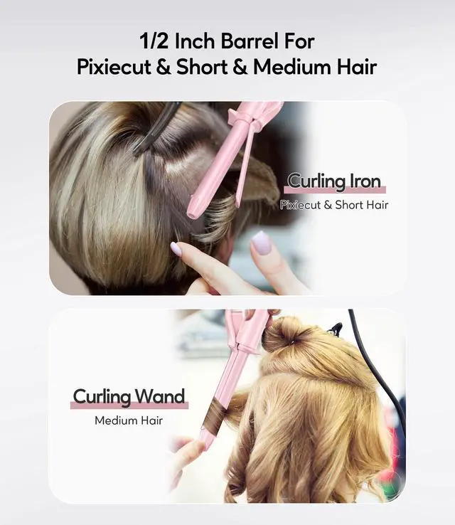 Alt view image 3 of 7 - Mini Curling Iron for Short Hair, 1/2 Inch Travel Size Curling Iron Dual Voltage 100-240V, Ceramic Mini Hair Curler with 3 Adjustable Temp, Auto-Off, Infused Keratin&Argan Oil, with Storage Bag