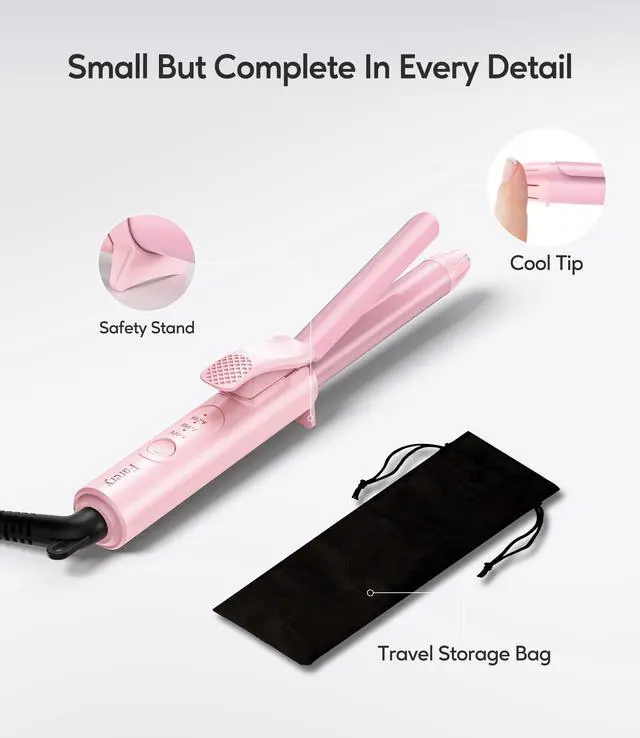Alt view image 6 of 7 - Mini Curling Iron for Short Hair, 1/2 Inch Travel Size Curling Iron Dual Voltage 100-240V, Ceramic Mini Hair Curler with 3 Adjustable Temp, Auto-Off, Infused Keratin&Argan Oil, with Storage Bag
