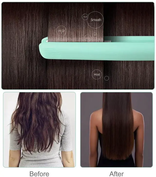 Alt view image 5 of 7 - 2 in 1 Mini Hair Straightener, US Plug, Ceramic Tourmaline Plate, Beauty Small Lightweight Portable Flat Iron Heating Curler for Home (Green)