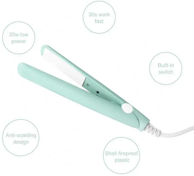 Alt view image 6 of 7 - 2 in 1 Mini Hair Straightener, US Plug, Ceramic Tourmaline Plate, Beauty Small Lightweight Portable Flat Iron Heating Curler for Home (Green)