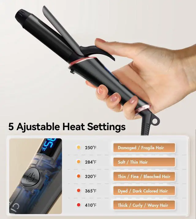 Alt view image 4 of 7 - Travel Curling Iron Dual Voltage(110-240V)1 Inch Mini Curling Iron Travel Size with 5 Adjustable Heat Settings, Ceramic Barrel with Argan Oil Infused, Portable