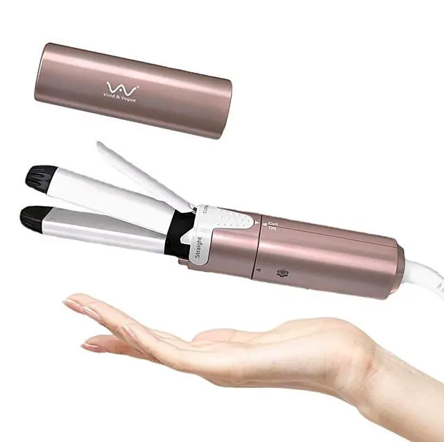 Alt view image 4 of 7 - Mini Dual Voltage Curling Iron & Straightener 2-in-1 for Travel - Portable Hair Curler Wand with Worldwide Voltage Compatibility,Compact Design for Women