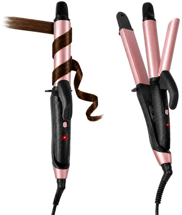Main image of 2 in 1 Travel Curling Flat Iron Dual Voltage Mini Hair Straightener and Curler (Rose Gold)