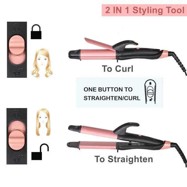 Alt view image 3 of 7 - 2 in 1 Travel Curling Flat Iron Dual Voltage Mini Hair Straightener and Curler (Rose Gold)