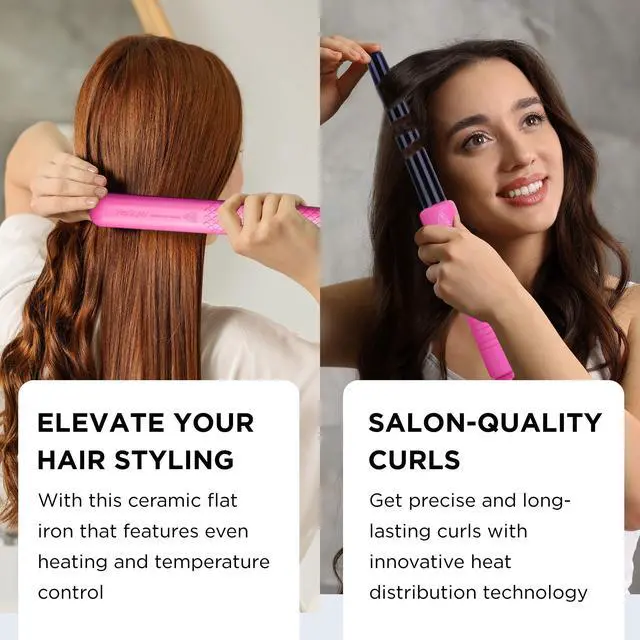 Alt view image 7 of 7 - Straightener Curling Iron Combo - Mini Flat Iron, Ceramic Hair Straightener and Curler Set - for All Hair Types - Dual Voltage - Travel Friendly - Pink