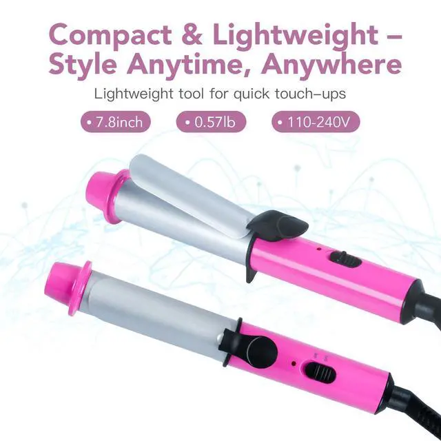 Alt view image 3 of 6 - Mini 1 Inch Ceramic Curling Iron Dual Voltage Travel Hair Curler, Compact & Lightweight for Short Hair and Bangs, Pink