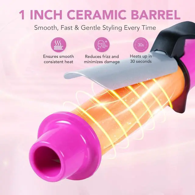 Alt view image 4 of 6 - Mini 1 Inch Ceramic Curling Iron Dual Voltage Travel Hair Curler, Compact & Lightweight for Short Hair and Bangs, Pink