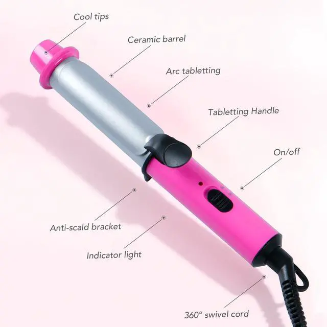 Alt view image 5 of 6 - Mini 1 Inch Ceramic Curling Iron Dual Voltage Travel Hair Curler, Compact & Lightweight for Short Hair and Bangs, Pink