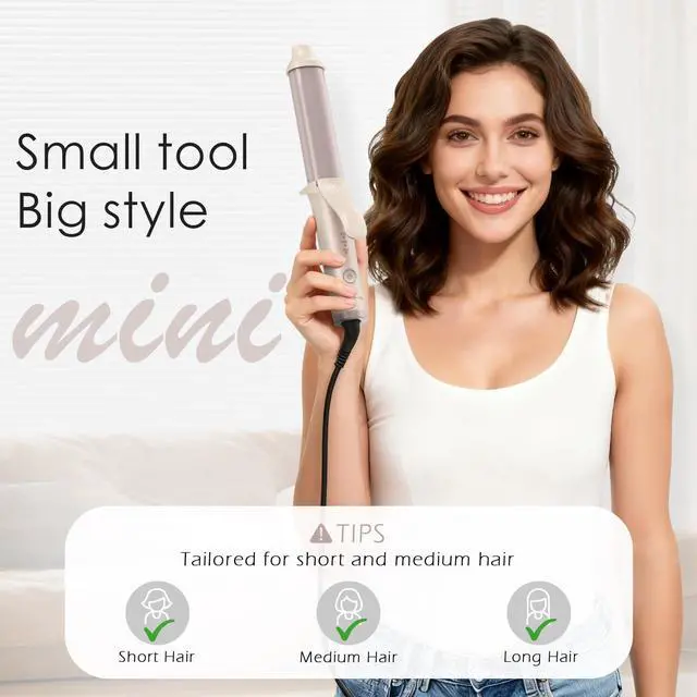 Alt view image 4 of 7 - Mini Curling Iron for Travel,Dual Voltage 120-240V, 30s Fast Heating, 3 Temps 360/400/430°F Digital Settings, Small Curling Iron for Short Hair,Tiny Curling Irons for Women