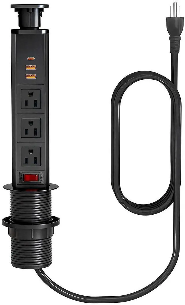 Main image of Pop Up Electrical Outlet for Countertop with 30W Max Fast Charging, Space Saver Pop Up Electrical Outlet with 3 AC Outlets, 2 USB-A, 1 USB-C for Kitchen Office Home Desk