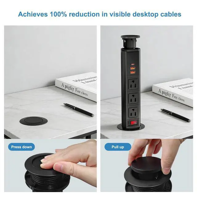 Alt view image 5 of 7 - Pop Up Electrical Outlet for Countertop with 30W Max Fast Charging, Space Saver Pop Up Electrical Outlet with 3 AC Outlets, 2 USB-A, 1 USB-C for Kitchen Office Home Desk