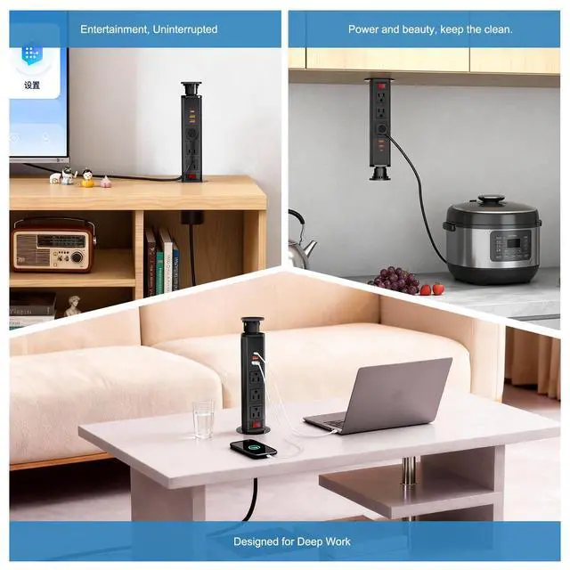 Alt view image 7 of 7 - Pop Up Electrical Outlet for Countertop with 30W Max Fast Charging, Space Saver Pop Up Electrical Outlet with 3 AC Outlets, 2 USB-A, 1 USB-C for Kitchen Office Home Desk
