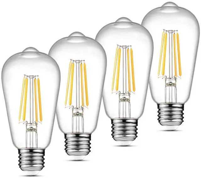Main image of Vintage LED Edison Bulbs, 6W, Equivalent 60W, Non-Dimmable, High Brightness Warm White 2700K, ST58 Antique LED Filament Bulbs with 80+ CRI, E26 Medium Base, Clear Glass, Pack of 4