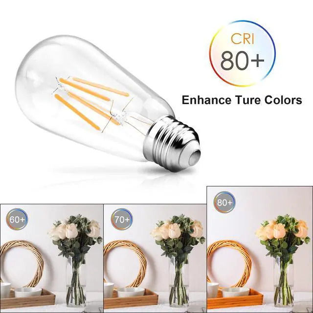 Alt view image 6 of 7 - Vintage LED Edison Bulbs, 6W, Equivalent 60W, Non-Dimmable, High Brightness Warm White 2700K, ST58 Antique LED Filament Bulbs with 80+ CRI, E26 Medium Base, Clear Glass, Pack of 4