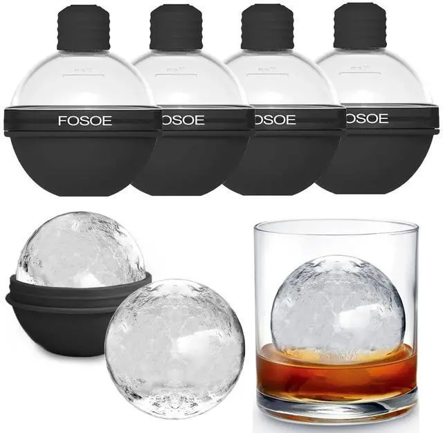 Main image of Silicone Ice Ball Molds for Whiskey - Set of 4 Round Makers with Lids for Cocktails, Bourbon, and Drinks