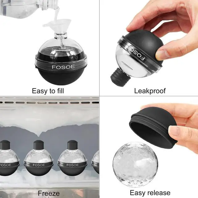 Alt view image 3 of 7 - Silicone Ice Ball Molds for Whiskey - Set of 4 Round Makers with Lids for Cocktails, Bourbon, and Drinks