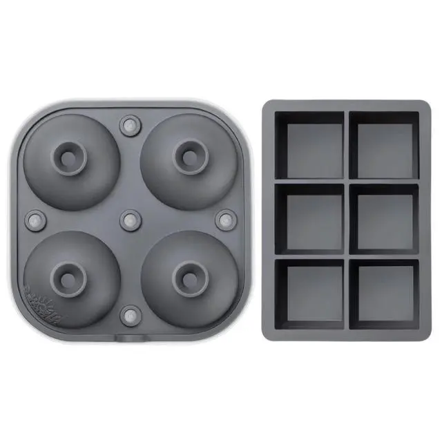 Alt view image 2 of 7 - Large Silicone Premium Ice Trays, 2-Pack Combo, 2 Inches Big Cubes & 2.5 Inches Sphere Ice Molds - BPA Free, Craft Ice Maker for Gifting, Whiskey, Cocktails, Easy Release - Gray