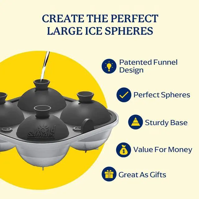 Alt view image 3 of 7 - Large Silicone Premium Ice Trays, 2-Pack Combo, 2 Inches Big Cubes & 2.5 Inches Sphere Ice Molds - BPA Free, Craft Ice Maker for Gifting, Whiskey, Cocktails, Easy Release - Gray