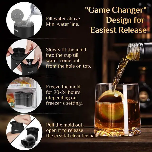 Alt view image 7 of 7 - Clear Ice Cube Maker, 2.5" Stainless Steel Ice Ball Maker Mold for Whiskey & Cocktails, Non-BPA Premium Silicone Ice Cube Molds, Easy-Release Sphere Ice Maker, Bourbon Gifts for Men (2 PACK)