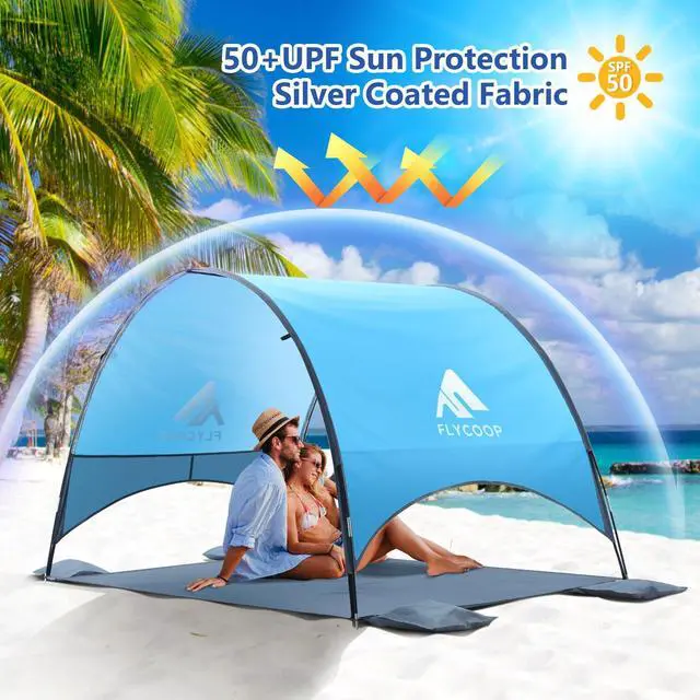 Alt view image 4 of 7 - 2026 Upgraded Beach Umbrella Canopy with UPF 50+ UV Protection, Portable Beach Tent for Sun, 360° Ventilation, 4 Sandbags, Dual Pockets, Stakes & Ropes, 90.5 * 59 * 53 inch for 3 People