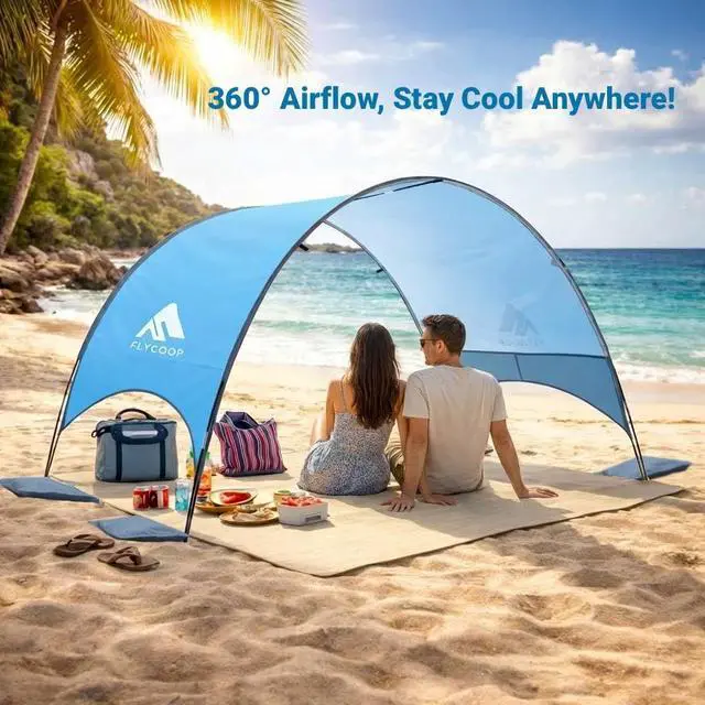 Alt view image 6 of 7 - 2026 Upgraded Beach Umbrella Canopy with UPF 50+ UV Protection, Portable Beach Tent for Sun, 360° Ventilation, 4 Sandbags, Dual Pockets, Stakes & Ropes, 90.5 * 59 * 53 inch for 3 People