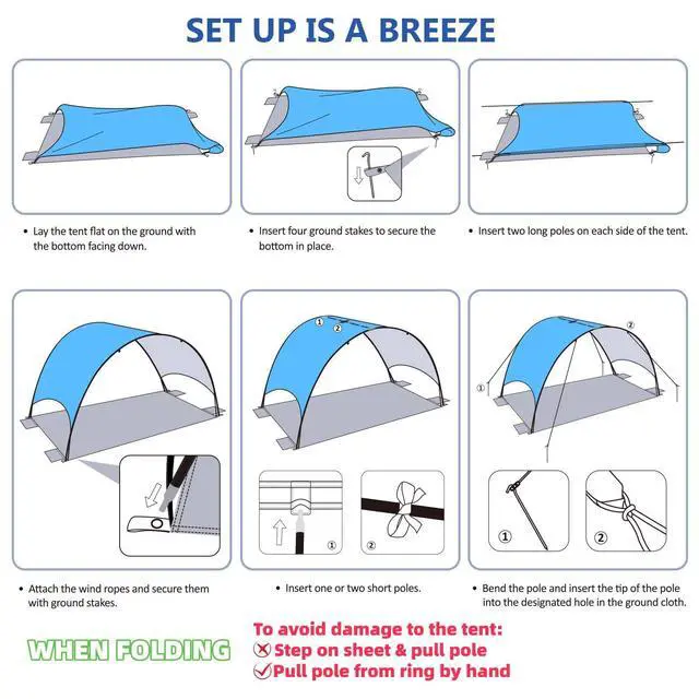 Alt view image 5 of 7 - 2026 Upgraded Beach Umbrella Canopy with UPF 50+ UV Protection, Portable Beach Tent for Sun, 360° Ventilation, 4 Sandbags, Dual Pockets, Stakes & Ropes, 90.5 * 59 * 53 inch for 3 People